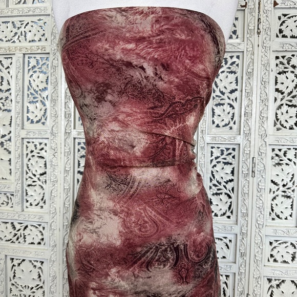 Y2K Hot Papaya Clothing Strapless Asymmetric Mesh Ruched Fitted Dress Sz Small - Picture 3 of 7